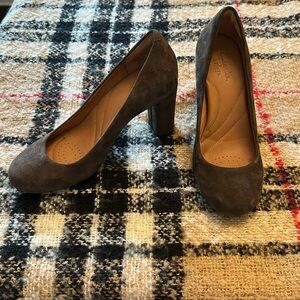 Clark’s suede heels, worn once!